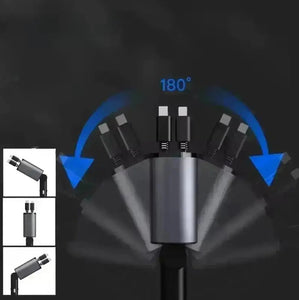 4-i-1 Billader med Uttrekkbar Lightning ladekabel, USB-C lader, USB-C port og USB-A-port tekshop.no