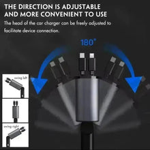 Load image into Gallery viewer, 4-i-1 Billader med Uttrekkbar Lightning ladekabel, USB-C lader, USB-C port og USB-A-port tekshop.no