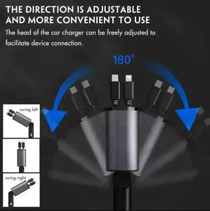 4-i-1 Billader med Uttrekkbar Lightning ladekabel, USB-C lader, USB-C port og USB-A-port tekshop.no