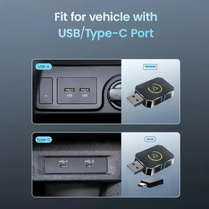2-i-1 kompakt CarPlay-adapter med Bluetooth og WiFi