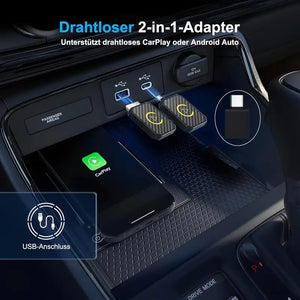 2-i-1 kompakt CarPlay-adapter med Bluetooth og WiFi