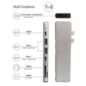 7-In-2 USB C Hub Dual Type C Multiport, with USB 3.0 for Mac tekshop.no