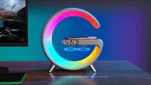 Load image into Gallery viewer, Bedside Rainbow G-Lamp With Wireless Charger Station / Alarm Clock / Bluetooth Speaker / Rainbow RGB Night Light tekshop.no