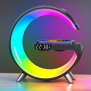 Bedside Rainbow G-Lamp With Wireless Charger Station / Alarm Clock / Bluetooth Speaker / Rainbow RGB Night Light tekshop.no